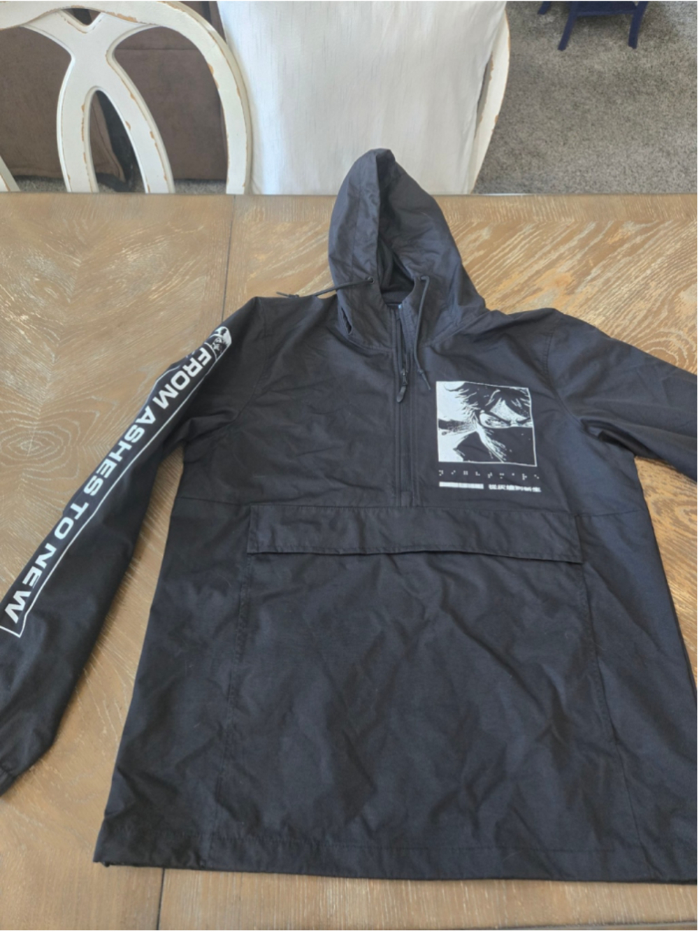 Anime Streetwear 1/2 Zip Windbreaker From Ashes To New Graphic Jacket Anorak Med